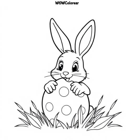 dibujos para colorear del conejito de Pascua escondido detrás de un huevo